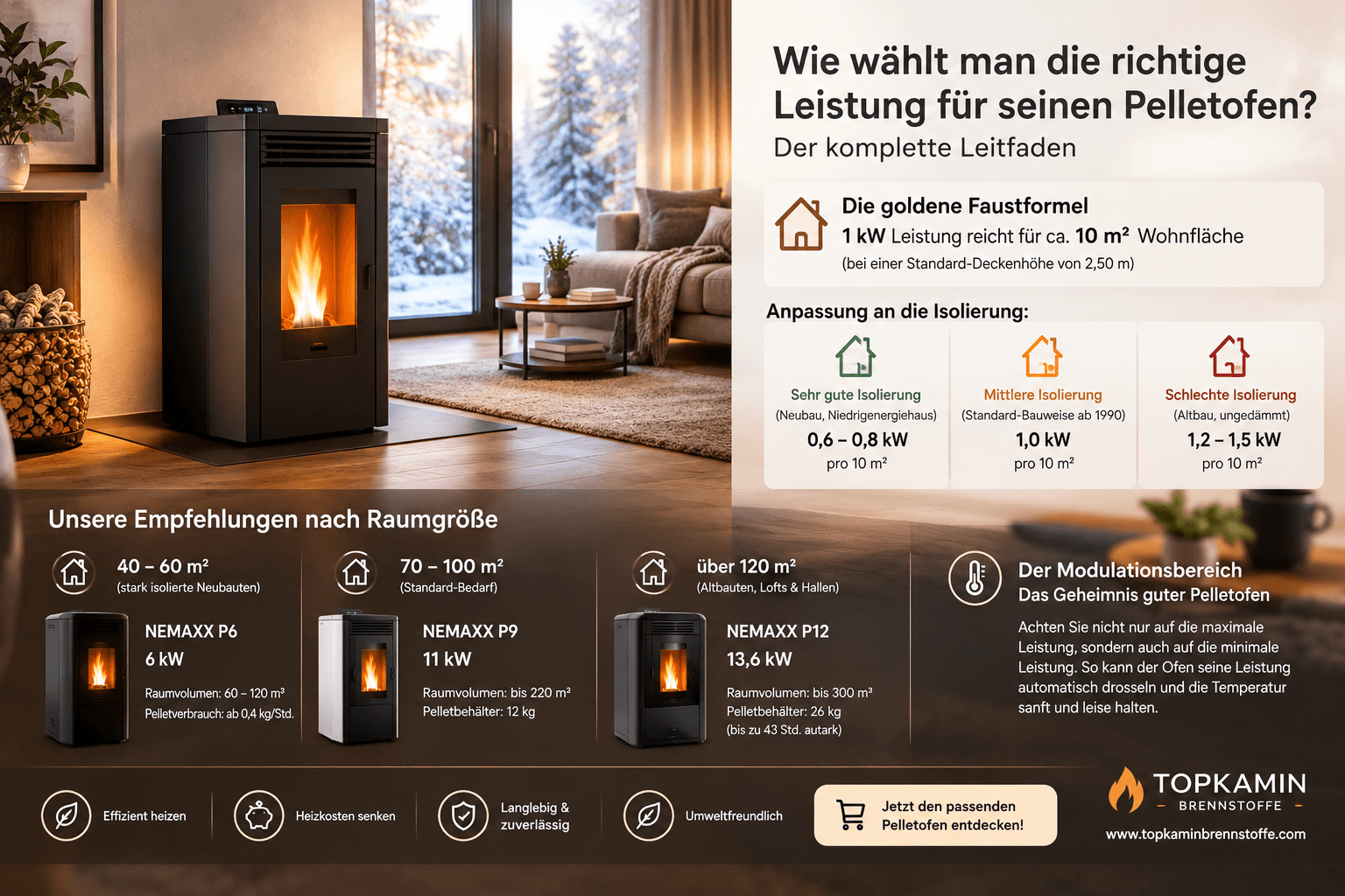 Wie wählt man die richtige Leistung für seinen Pelletofen? (Kompletter Leitfaden)
